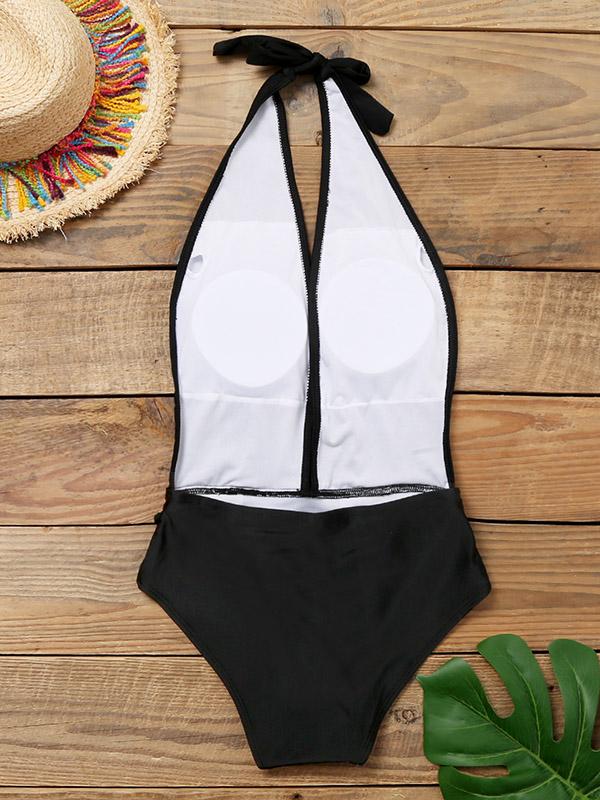 Deep V-Neck Bandage One-Piece Swimwear