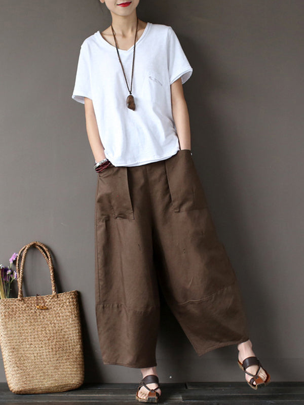 Simple 4 Colors Loose Linen Wide Leg Pants