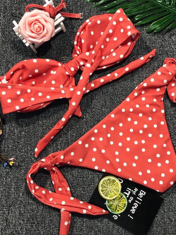 Knot Polka-dot Bikinis Swimwear