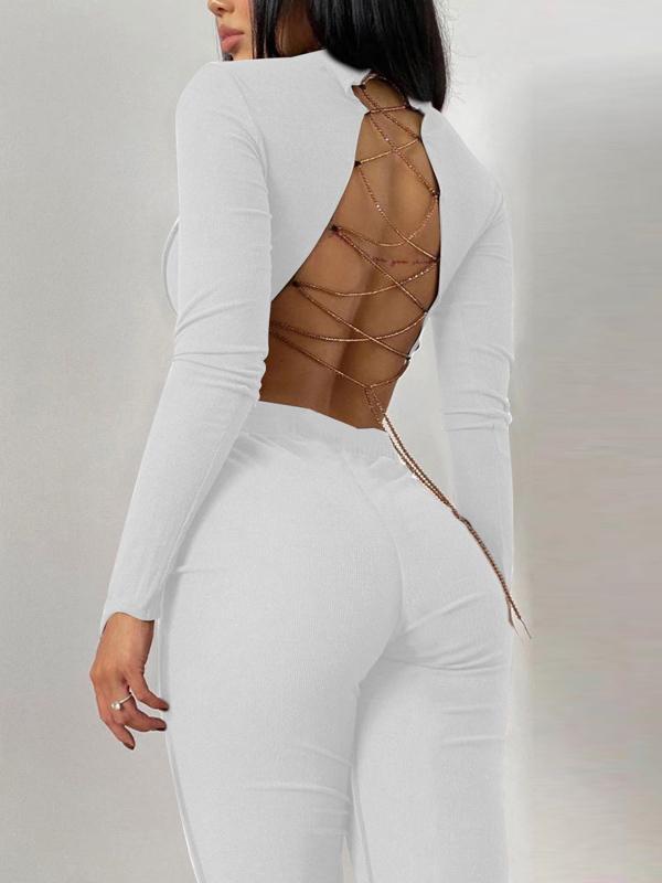 Long Sleeves Back Bandage Wide Leg Sports Suits