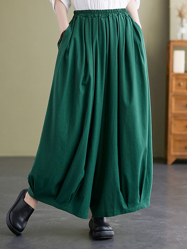 Loose Solid Color Elasticity Wide Leg Culotte Pants