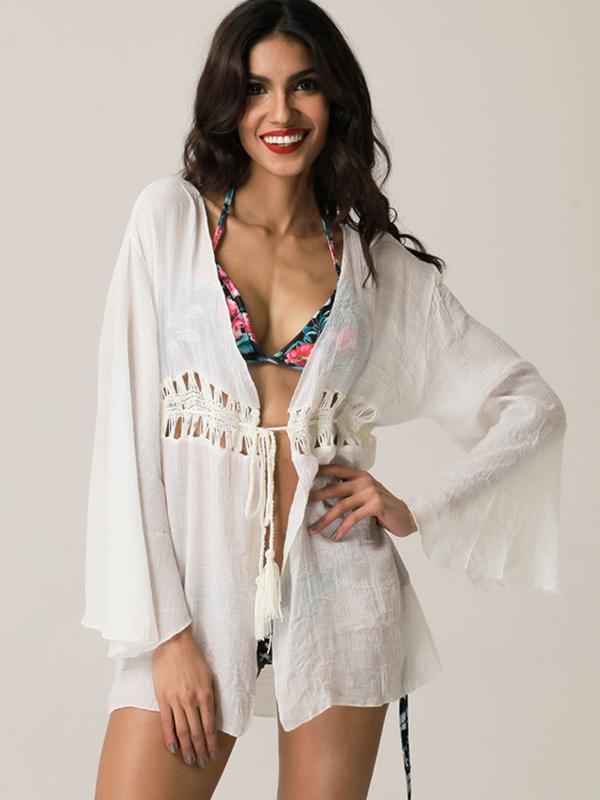 Flared Sleeves Hollow Waist Cover-Ups Swimwear