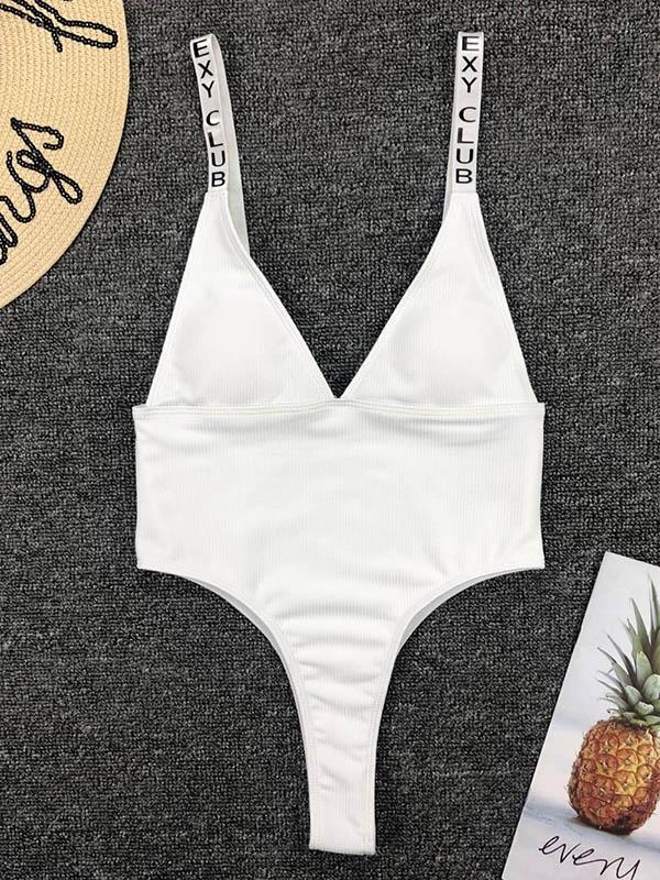 Split-joint Letter Printed One-piece Swimsuit