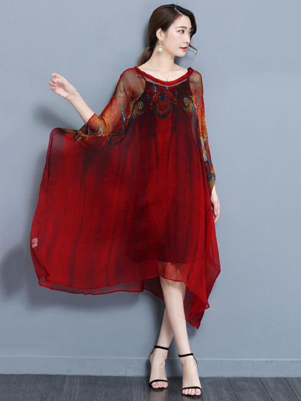 Casual Silk Batwing MIdi Dress