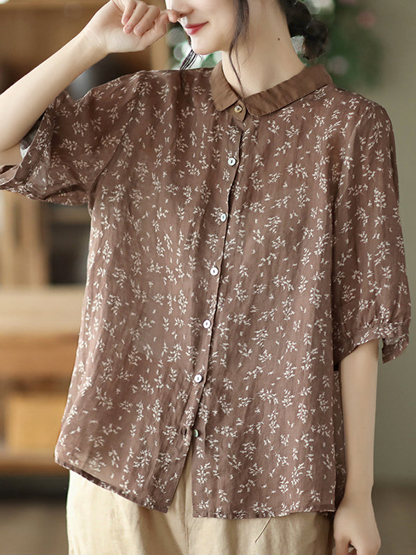 Vintage Loose Floral Printed Half Sleeves Blouse