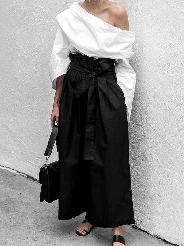 Black High Waisted Loose Solid Color Wide Leg Pants