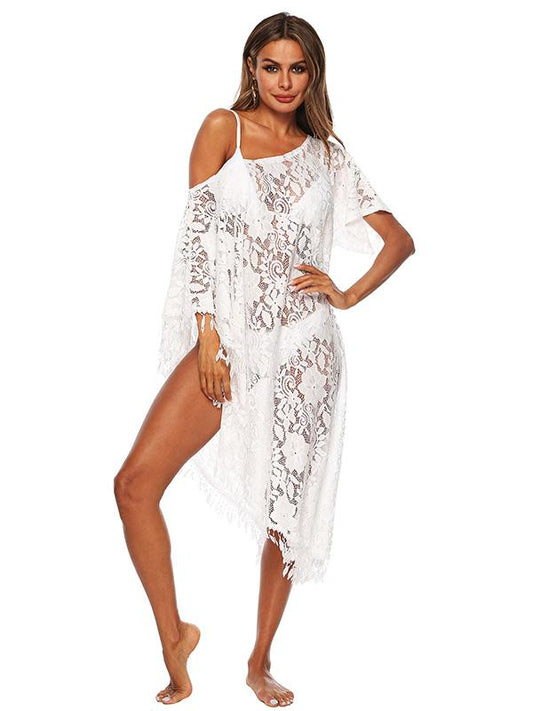 Loose Lace Tasseled Irregular Beach Cover-Up