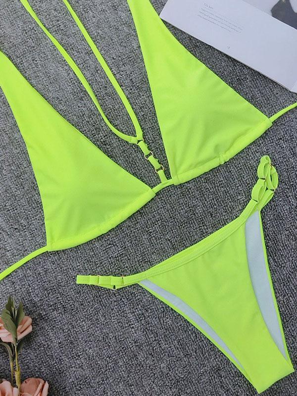 Neon Plain Thong Bikini Swimsuit