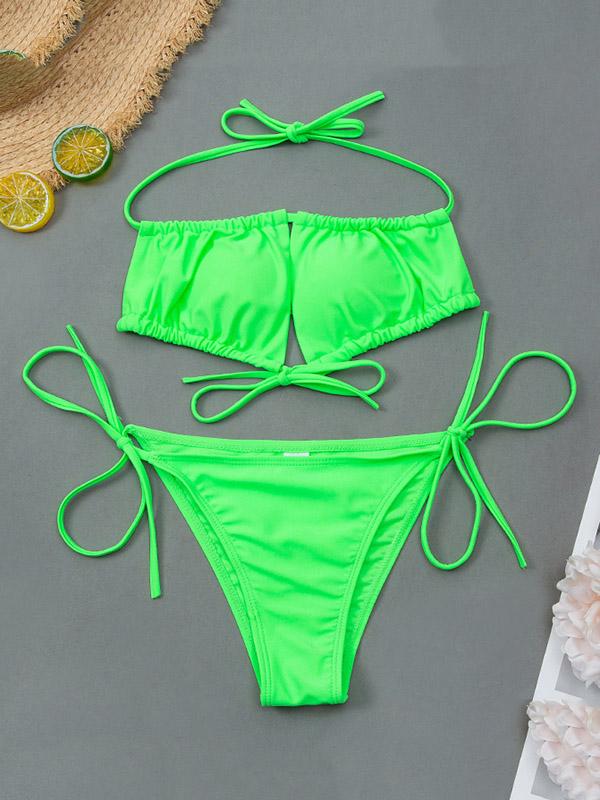 Sexy Drawstring Bandage Split Type Bikini Swimsuit