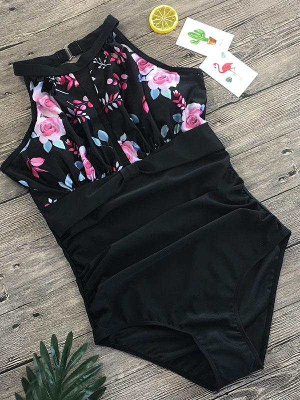 Tulle Printed One-piece Swimsuit