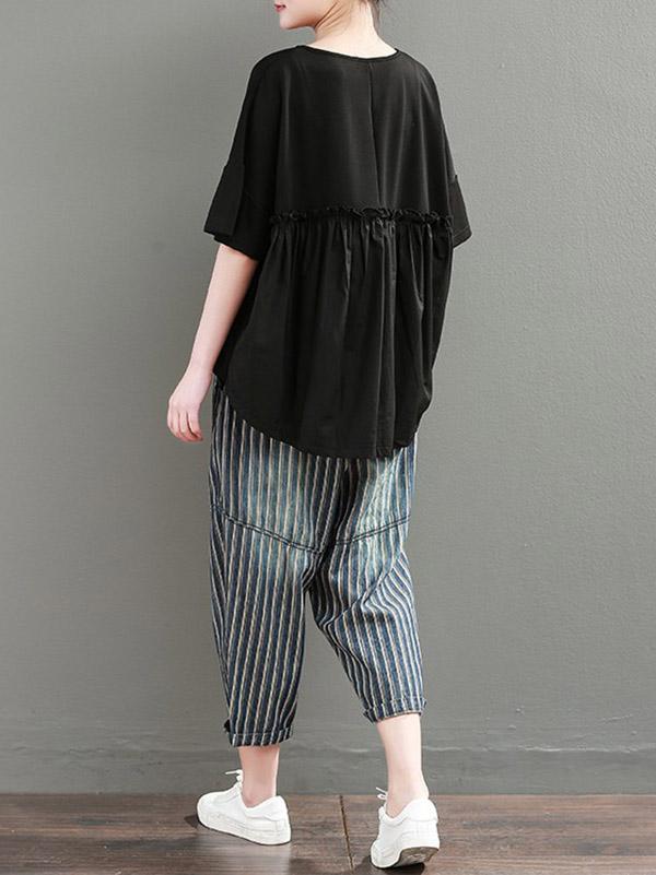 Loose Oversize Split-front Ruffled Split-joint Tops