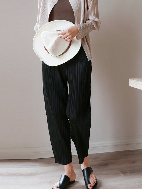 Simple Solid Color Empire Waisted Column Loose Ninth Wide-Leg Pants