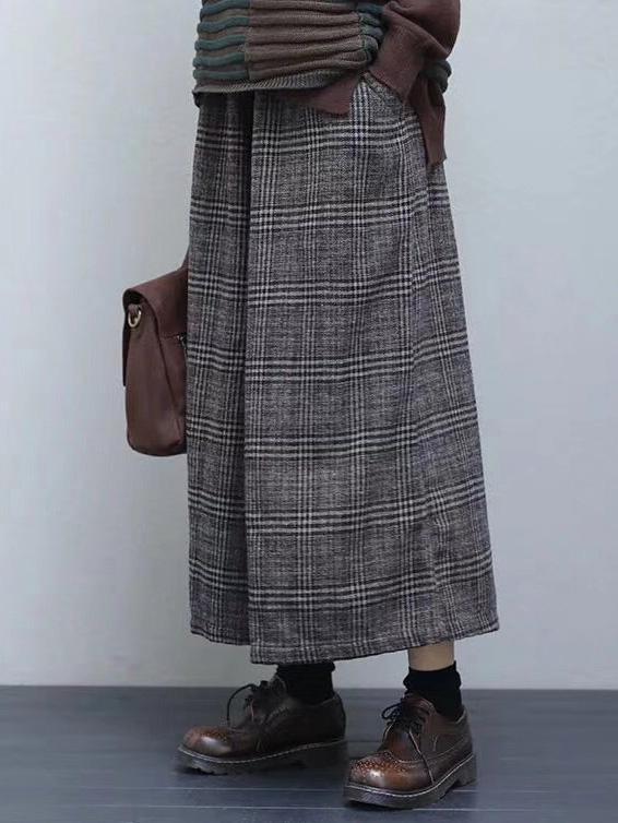 Loose Plaid Elastic waist  Wide leg Pants