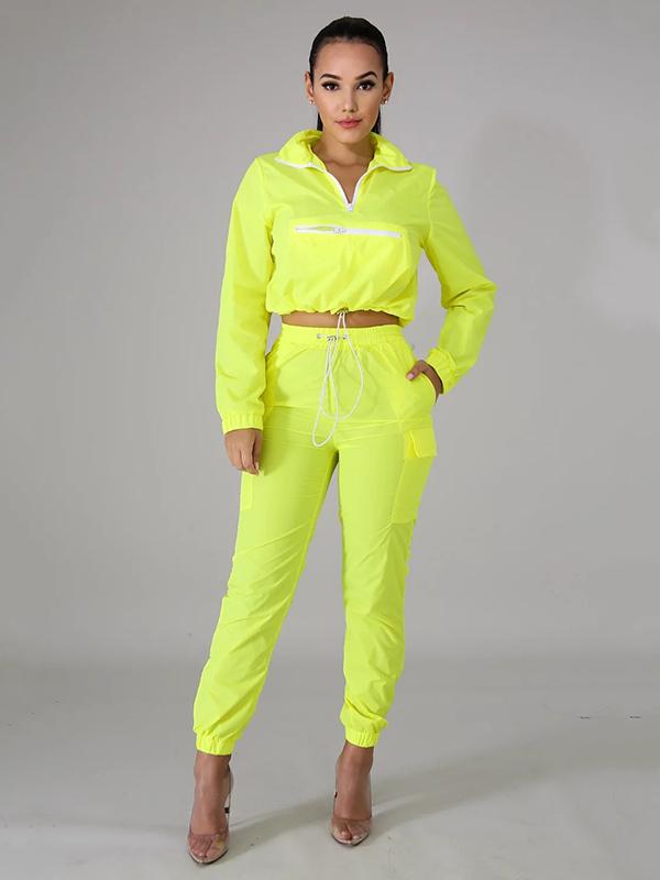 Zipper Crop Sweatershirt And Track Pants Suits