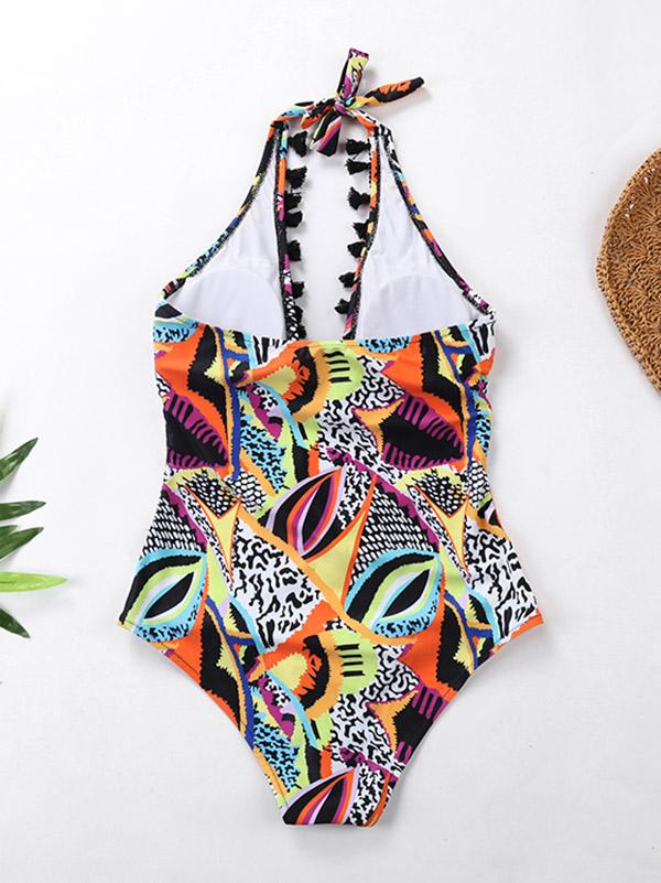 Printed Halterneck One-piece Swimwear