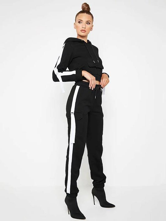 Contrast Trim Hood Sweatshirts And Harem Pants Suits