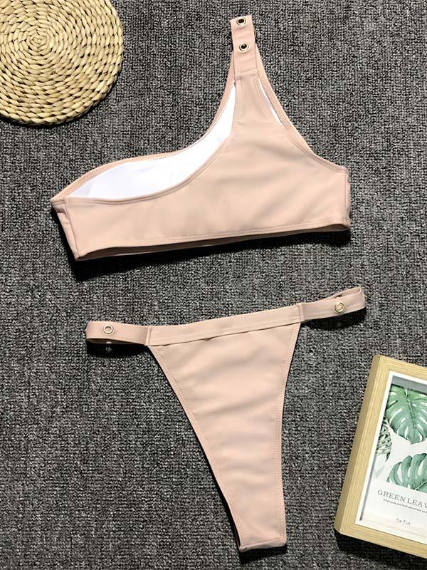 One-shoulder Plain Bikini Swimsuit