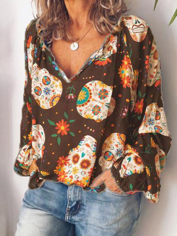 Long-sleeved Casual Printed Blouse