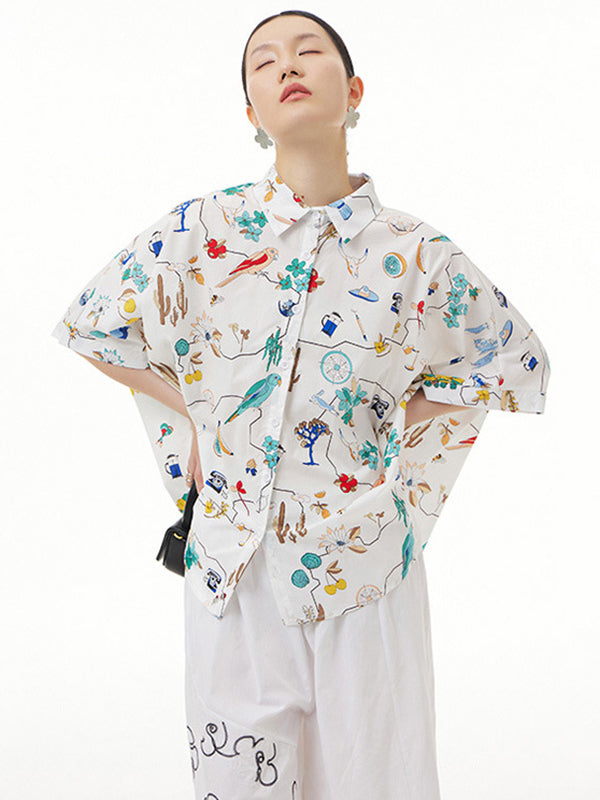 Simple Loose Cartoon Printed Blouse