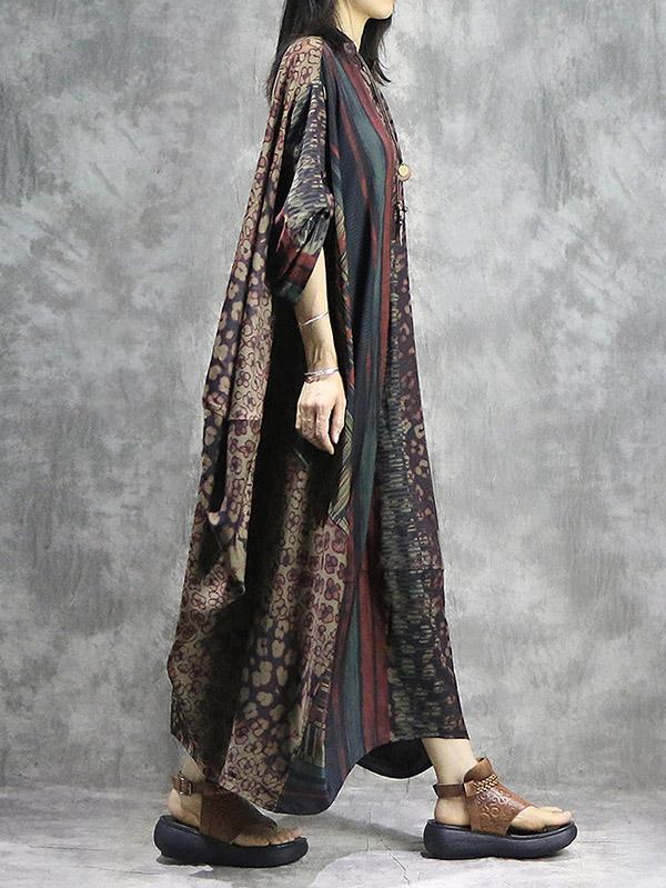 Vintage Split-joint Loose Silk Printed Maxi Dress