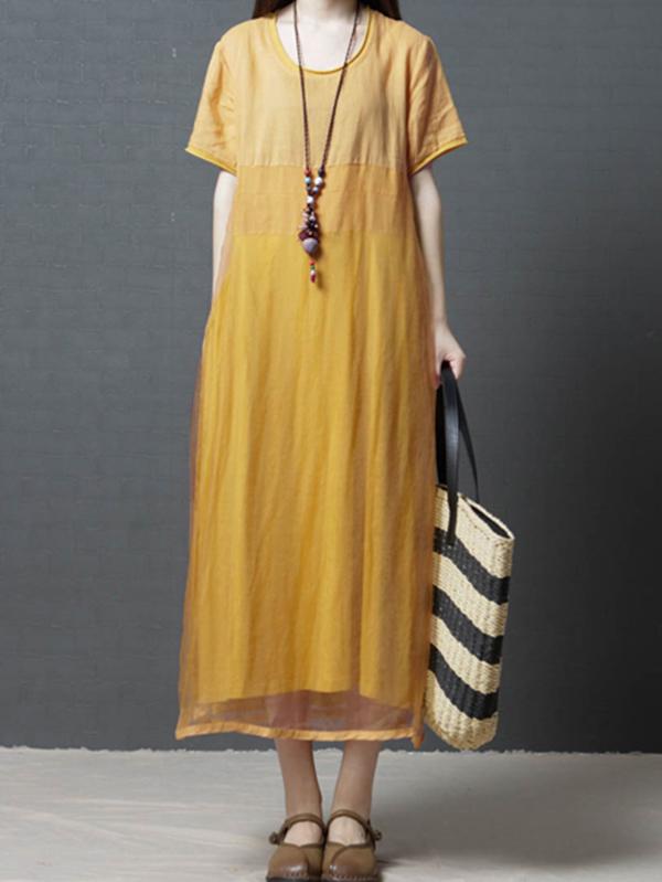 Loose Grenadine Split-joint Long Dress