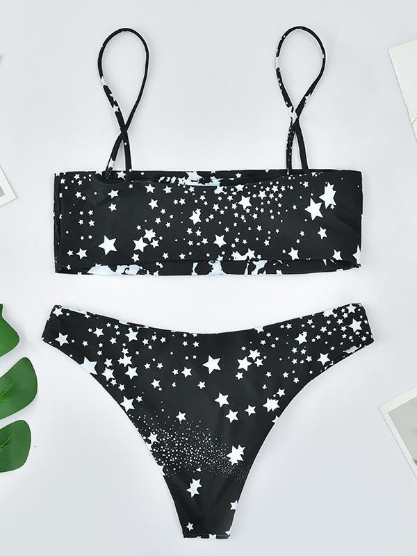 Sexy Strapless Starry Sky Printing Split Type Bikini Swimsuit