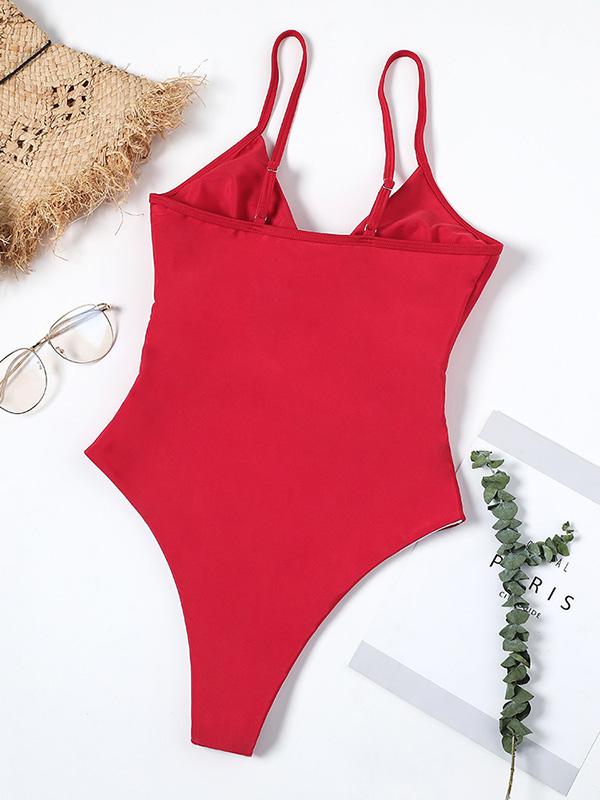 Printed Spaghetti-neck Knot One-piece Swimsuit