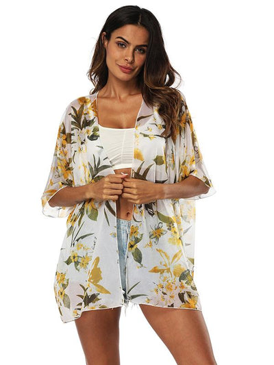 Chiffon Beach Short Sleeves Cover-Ups