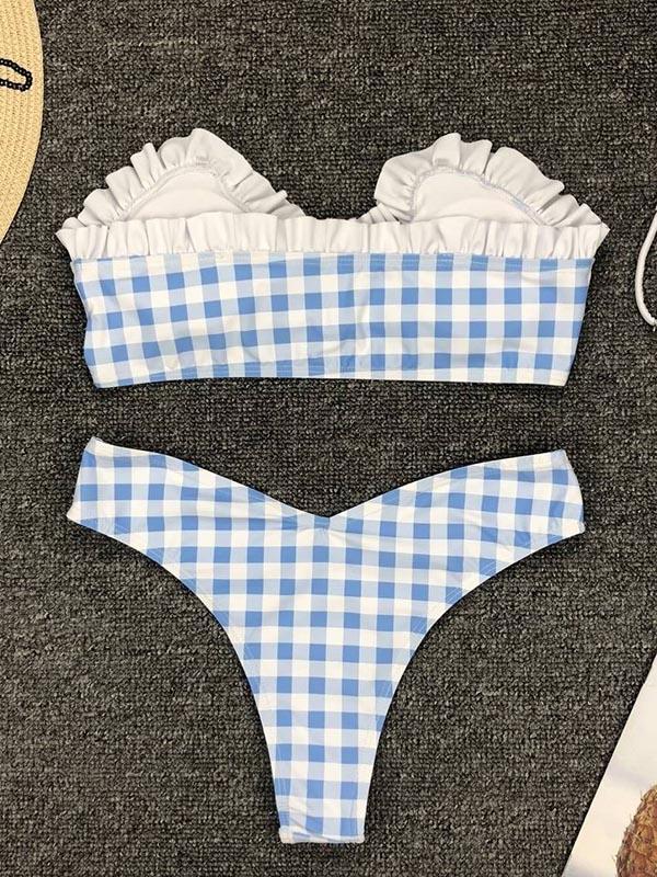 Plaid Spaghetti-neck Bikini Swimsuit