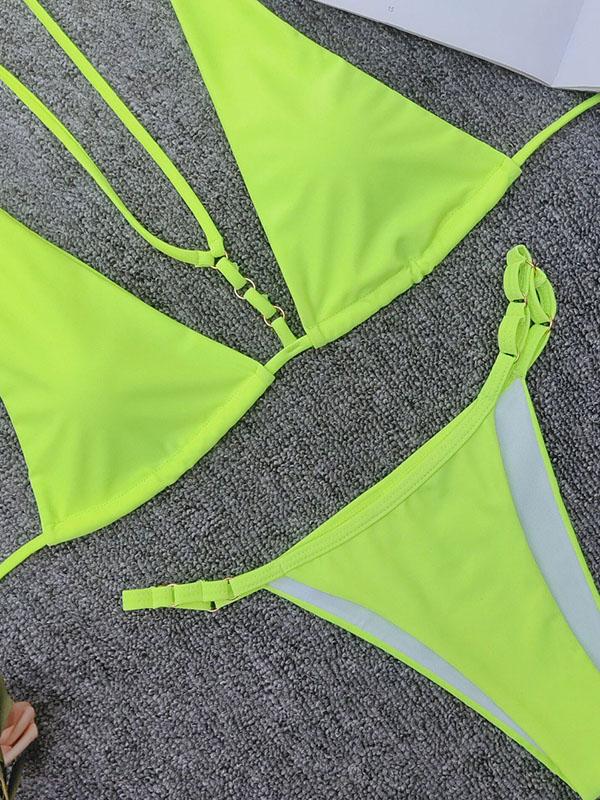 Neon Plain Thong Bikini Swimsuit