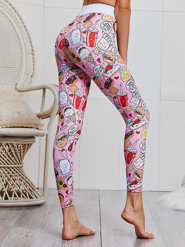 Cartoon Pattern Printed Racerback Tanks And Leggings Suits