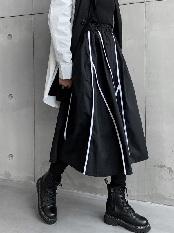 Cool Irregular Striped A-Line Long Skirt