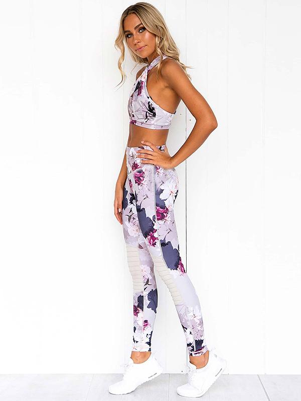 Print Bra And Paneled Fitness Yoga Suits