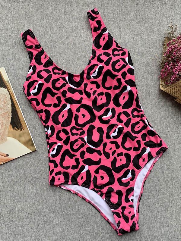 Leopard Printed Backless One-piece Swimwear