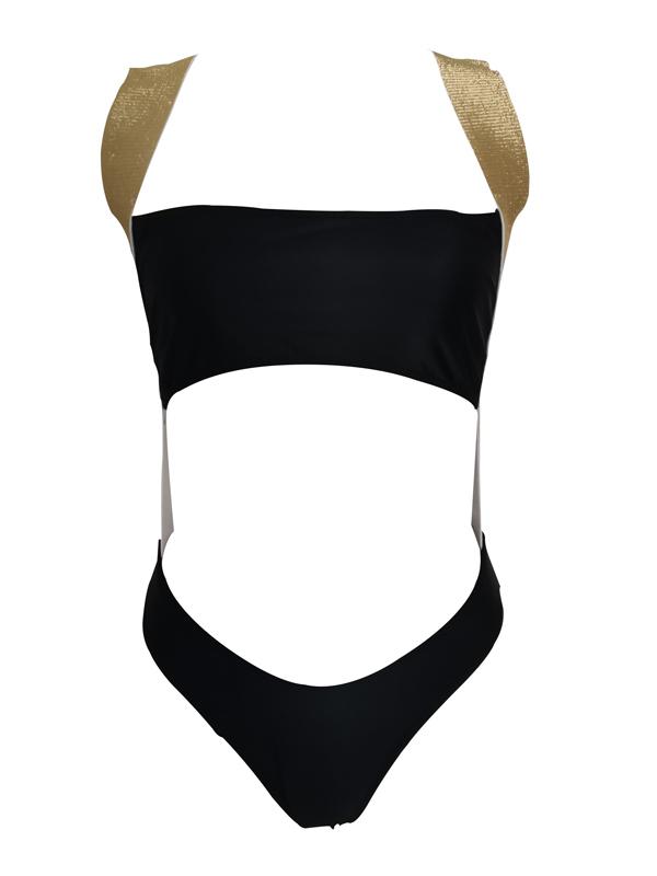 Bandage Split-Joint Bandeau Hollow One-Piece Swimwear