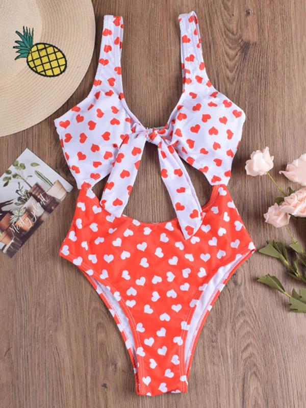 Polka-Dot Knotted One-Piece Swimwear