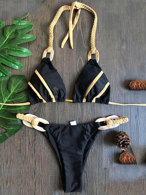 Sexy Braiding Bandage Split Type Bikini Swimsuit