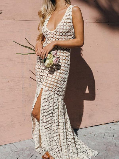 Asymmetric Sleeveless Split-joint Maxi Dress