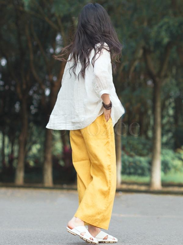 Retro Linen Drawstring Wide Leg Pants