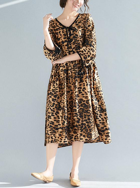 Plus Size Loose Leopard Strap Midi Dresses