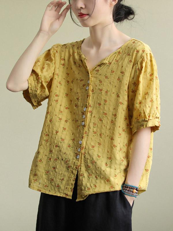 Original Floral Short Sleeve Blouse Tops