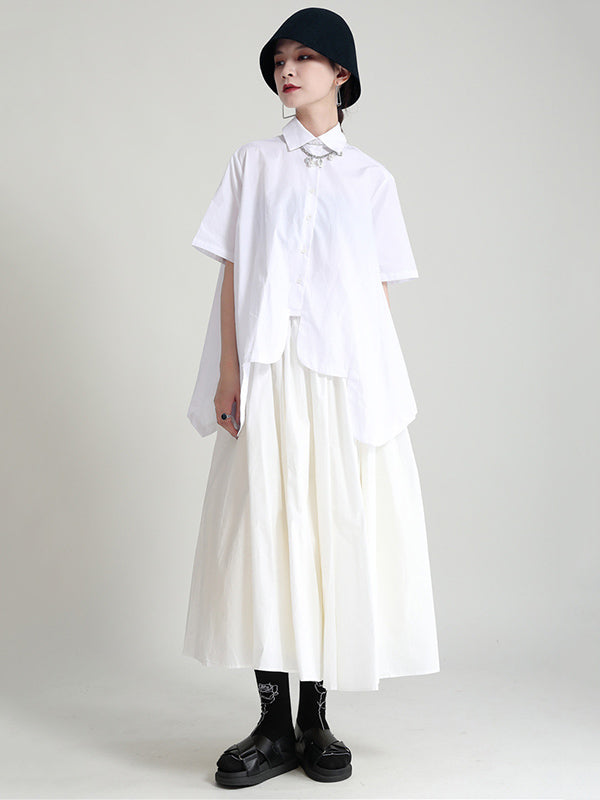 Urban Solid Color Split-Joint Mesh Pleated A-Line Skirt