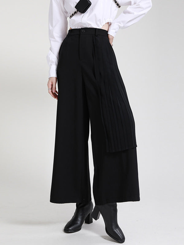 Casual Cool Solid Color Pleated Split-Joint Wide Leg Pants