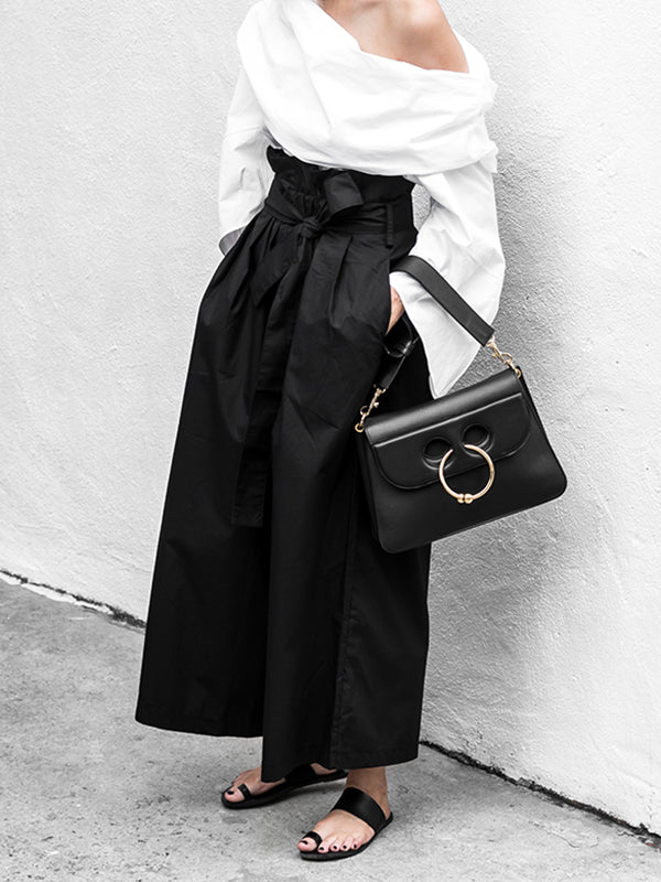 Black High Waisted Loose Solid Color Wide Leg Pants