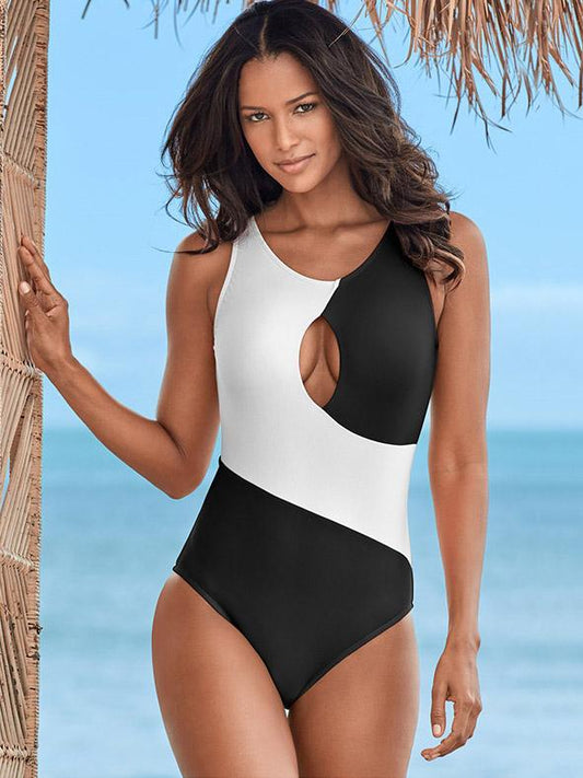 Contrast Color Hollow One-piece Swimsuit