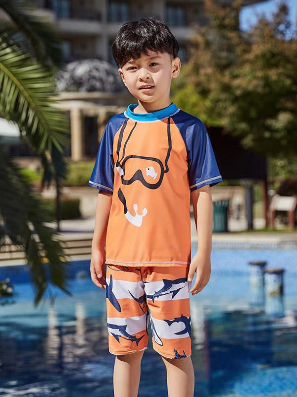 AONIHUA Orange Printed Little Boy Swimwear