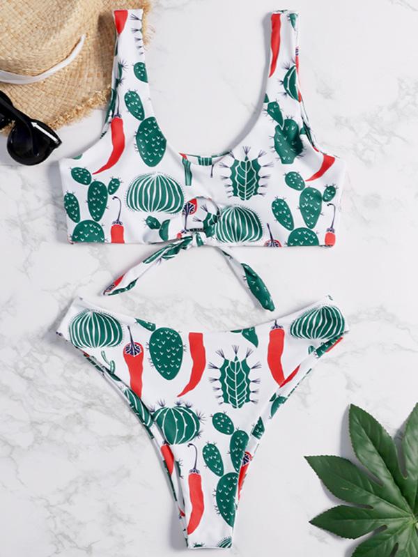 Cactus Print Tie Bikini Set