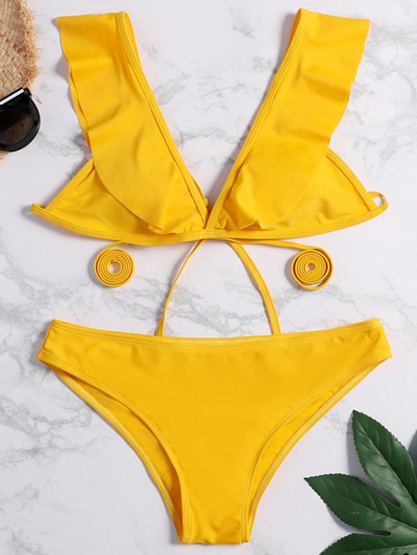 Ruffle Yellow Bikini Swimsuit