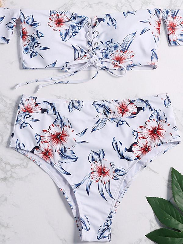 Lace Up High Waisted Bikini Swimsuit