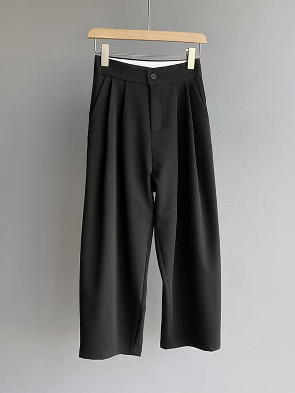 Casual Solid Color High Waisted H-Line Trousers